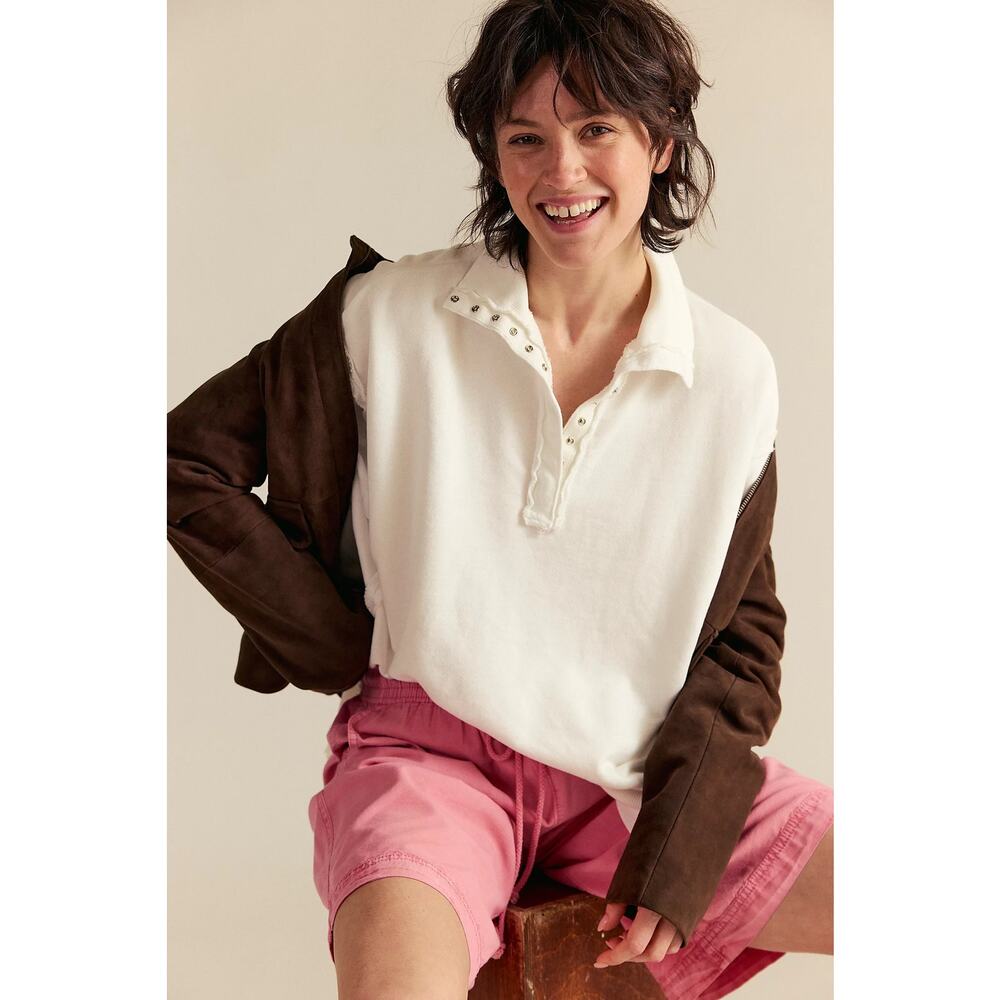 We the Free Camden Henley Sweatshirt White Oversized Cozy Boho Closet‎ Staple M